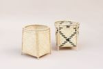 Catchall Woven Basket with Stand | Stripe Noir | Storage Basket in Storage by NEEPA HUT. Item made of wood