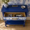 Hand-Painted Blue Console Table, Custom Statement Furniture, Gold Accents, Bohemian Blue Finish | Tables by Birds and Gardens Inc. Item composed of maple wood compatible with boho and contemporary style
