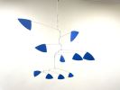Blue Art Mobile Hanging Kinetic Triangle Sculpture | Wall Sculpture in Wall Hangings by Skysetter Designs. Item made of metal works with modern style