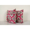 Handloom Pink Ikat Velvet Pillow - Set of Two Square Floral | Sham in Linens & Bedding by Vintage Pillows Store. Item made of cotton & fiber