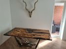 Custom Olive Epoxy Resin Table - Live Edge Dining Table | Tables by Tinella Collection. Item composed of wood & synthetic