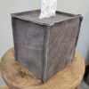 Worn Grey Matte Leather Single Tissue Box Cover | Toiletry in Storage by Vantage Design