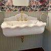 Scalloped White Marble Wall Mount Sink, Floating Carrara Marble Bathroom Basin | Water Fixtures by AYMARBLEDESIGN LLC