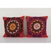 Set of Two Suzani Red Cushion Cover, Tribal Square | Sham in Linens & Bedding by Vintage Pillows Store. Item made of cotton with fiber