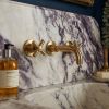 Vessel vein calacatta viola marble sink with aestetic backsplash | Water Fixtures by AYMARBLEDESIGN LLC
