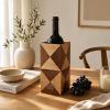 Modern Oak & Mahogany Wine Bottle Holder, Handmade Wooden Marquetry Decor, Scandinavian Home Accent | Tableware by Vesta Corte