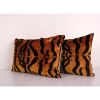 Ikat Bronze Tiger Pillow Cover - Set of Two Silk Velvet Lumb | Cushion in Pillows by Vintage Pillows Store