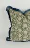 green block print pillow, green floral pillow, green block | Pillows by Velvet Fringe
