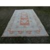 Vintage Distressed Pastel Color Oushak Area Rug | Rugs by Vintage Pillows Store. Item made of cotton with fiber