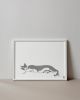 Grey Tuxedo Cat Stretching Art Print, Minimalist White Background Cat Decor | Prints by The Ugly Cat Studio