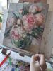 Peony flowers oil painting original canvas art, Floral peony | Oil And Acrylic Painting in Paintings by Natart. Item made of canvas with synthetic works with contemporary style