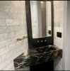 Nero Marquina Marble Sink: Hand Carved Wall Mount Washbasin | Water Fixtures by AEGEAN MARBLE ARTISAN ATELIER