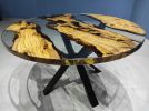 Custom Order 52" Olive Clear Round Epoxy Dining Table | Tables by LuxuryEpoxyFurniture. Item composed of wood and synthetic