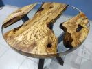 Custom Order 28" Diameter, Round Olive Wood, Clear Epoxy | Dining Table in Tables by LuxuryEpoxyFurniture. Item composed of wood and synthetic