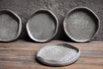 Set of 4 cake plates - (set nr7) STC organic natural shape | Dinnerware by Laima Ceramics. Item made of stoneware works with minimalism style