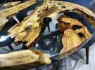 Custom 52" Diameter, Round Olive Wood, Clear Epoxy Dining | Dining Table in Tables by LuxuryEpoxyFurniture. Item composed of wood and synthetic