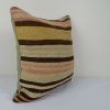 Vintage Faded Color Striped Turkish Kilim Pillow | Cushion in Pillows by Vintage Pillows Store. Item made of wool