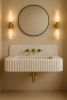 Floating Beige Marble Sink | Custom Wall Mounted Wash Basin | Water Fixtures by Vero Marble