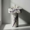 Modern Pedestal Rosso Levanto fluted marble sink | Water Fixtures by AYMARBLEDESIGN LLC