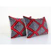 Set of Two Silk Ikat Velvet Pillow, Matching Red Uzbek Ikat | Sham in Linens & Bedding by Vintage Pillows Store. Item composed of cotton and fiber