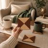 Oak Mahogany Marquetry Coasters, Geometric Wood Veneer Set, Modern Table Decor (Set of 4) | Tableware by Vesta Corte