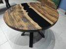 Custom 38 " Round Dark Walnut Wood | Black Epoxy Dining | Dining Table in Tables by LuxuryEpoxyFurniture. Item composed of wood & synthetic