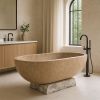 Handmade Light Travertine Bathtub – Modern Stone Soaking Tub | Water Fixtures by AEGEAN MARBLE ARTISAN ATELIER