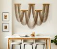 Boho Fiber Wall Hanging – Cascading String Art with Wooden Dowels, Neutral Beige Tones | Macrame Wall Hanging in Wall Hangings by RavaTapestryArt