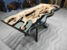 Custom Made Live Edge Ash Wood Clear Epoxy Resin Office Desk | Dining Table in Tables by LuxuryEpoxyFurniture. Item composed of wood and synthetic