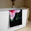 Towel - Desire - Pink Lily Floral Realism on Black | Work by Eman's Gallery
