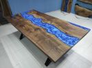 Custom Order Walnut Wood Design Blue Epoxy Coffee Table | Dining Table in Tables by LuxuryEpoxyFurniture. Item made of wood with synthetic