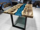 River Turquoise White Epoxy Resin Dining Table, Epoxy Table | Tables by LuxuryEpoxyFurniture. Item made of wood with synthetic