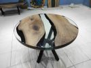 Custom 42" Diameter, Round Walnut Wood, Clear Epoxy Dining | Dining Table in Tables by LuxuryEpoxyFurniture. Item composed of wood and synthetic