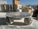 Round Calacatta Viola Marble Coffee Table with Sphere Bases, Fully Customizable Nesting Table | Side Table in Tables by AEGEAN MARBLE ARTISAN ATELIER