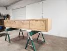 Model #1097 - Custom Floating Double Sink Vanity | Countertop in Furniture by Limitless Woodworking. Item composed of maple wood in mid century modern or contemporary style