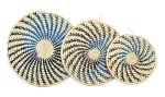 Set of 3 Blue Black Woven Raffia Trivets | Serveware by Reflektion Design