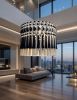 Black and White Modern Macrame Chandelier | Handmade Boho Pendant Light | Fringe Ceiling Lamp | Macrame Wall Hanging in Wall Hangings by RavaTapestryArt