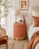 Handmade Bone Inlay Round Nightstand Sunburst Boho Bedside Table with Drawers | Storage by IKKAZA