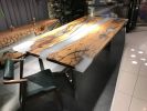 Live Edge Epoxy Table - Smoke Epoxy Resin Dining Table | Tables by Tinella Collection. Item made of wood with metal works with contemporary & art deco style