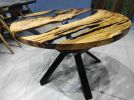 Custom 48 " Diameter Round Olive Wood | Epoxy Resin Dining | Dining Table in Tables by LuxuryEpoxyFurniture. Item composed of wood and synthetic