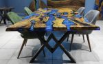 Live Edge Olive Tree Ocean Epoxy River Table - Epoxy Resin | Dining Table in Tables by LuxuryEpoxyFurniture. Item made of wood & synthetic
