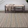 Natural Denim Cotton Rug Handmade Area Carpet Striped Farmhouse Scandinavian Neutral Bedroom Decor | Area Rug in Rugs by Swiflo