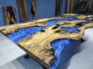 Live Edge Olive Table | Ocean River Dining Epoxy Table | Dining Table in Tables by LuxuryEpoxyFurniture. Item composed of wood and synthetic