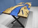 Custom Olive Wood Blue Epoxy Dining Table, Dining Room Table | Tables by LuxuryEpoxyFurniture. Item composed of wood & synthetic
