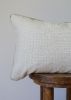 Wool with Grey Dots and Leather Welt Lumbar Pillow 12x18 | Pillows by Vantage Design