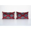 Set of Two Silk Ikat Velvet Pillow, Matching Red Uzbek Ikat | Sham in Linens & Bedding by Vintage Pillows Store. Item composed of cotton and fiber