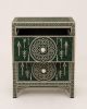 Forest Green Bone Inlay Nightstand, Celtic Medallion Boho Bedside Table | Storage by IKKAZA