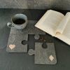 Gray stone Puzzle serving coasters for cups. Set of 4 | Tableware by DecoMundo Home. Item made of fabric & stone compatible with minimalism and industrial style