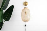 Bamboo Boho Basket Light - Fish Trap Lamp - Model No. 8524 | Sconces by Peared Creation. Item made of bamboo with brass