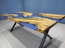 Custom Olive Wood Blue Epoxy Dining Table, Dining Room Table | Tables by LuxuryEpoxyFurniture. Item composed of wood & synthetic